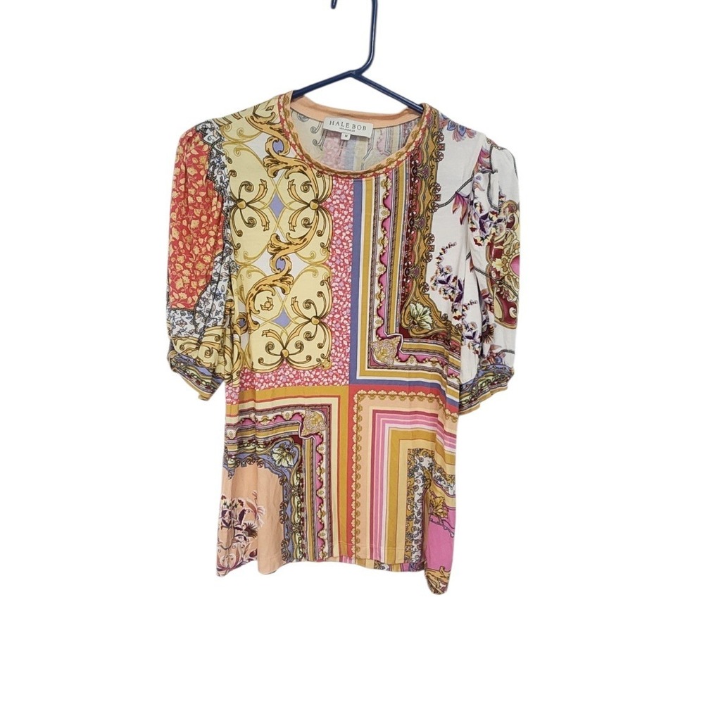 Hale Bob Scarf‎ Print Knit Top Womens Medium Multicolor Excellent